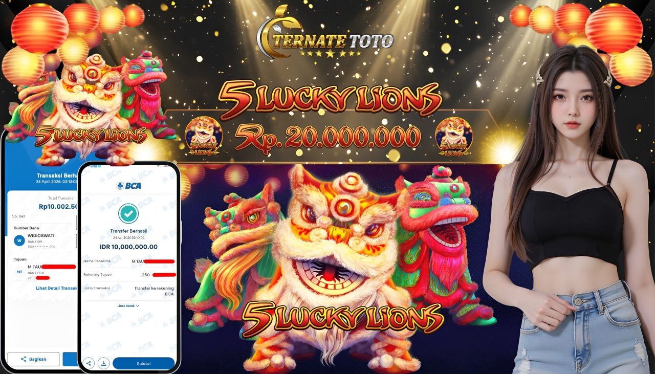 TERNATETOTO - JACKPOT 5 LUCKY LIONS Rp. 20,002,500,-